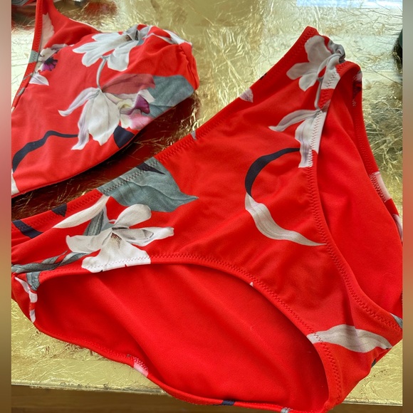 EUC Athleta Red Floral Halter Bikini - Picture 3 of 7